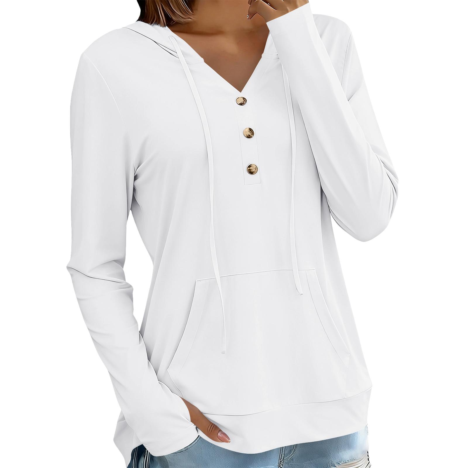 Casual Hoodie Style Womens Short Sleeve Blouses V Neck Button Design Comfortable Womens Short Sleeve Shirts Relaxed Fit M белый
