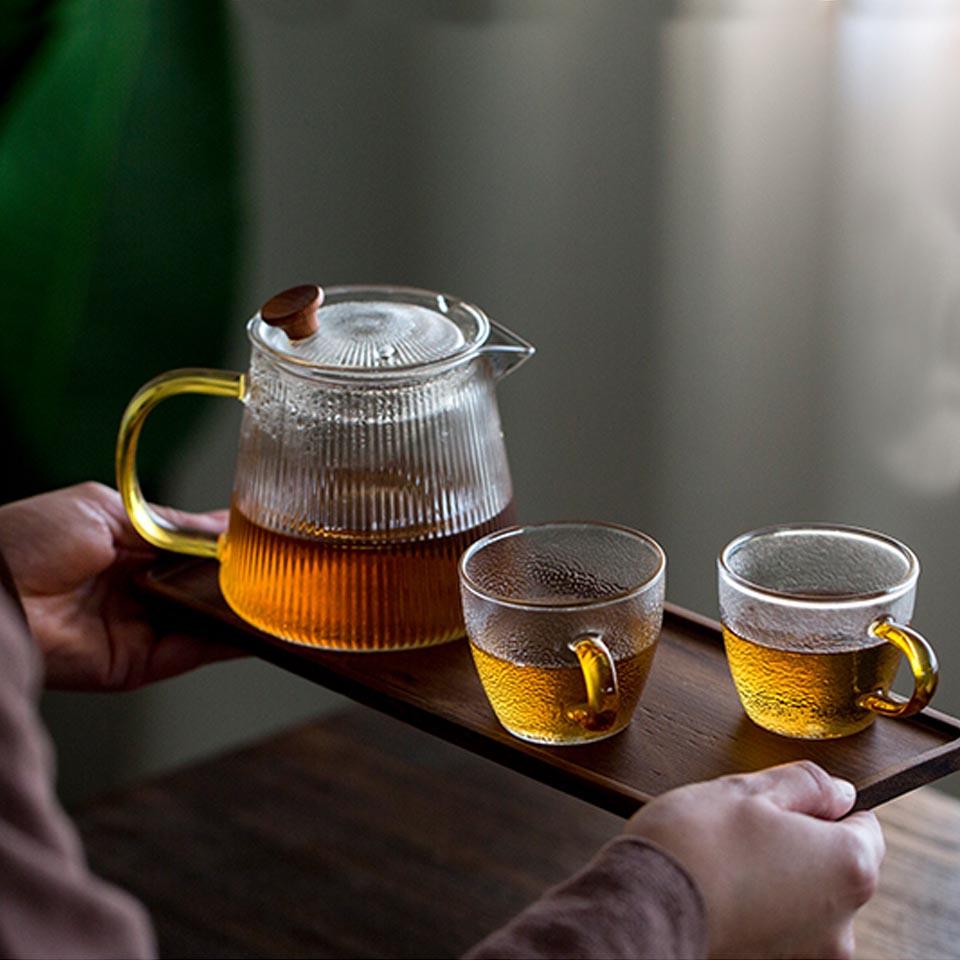 Vertical Stripes Crystal Glass Teapot with Removable Filter Puer Kettle Flower Tea Set Infuser Coffee Teaware