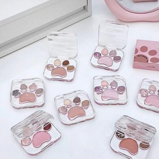 Lidschatten-Palette mit Katzenpfotenmotiv, 5 Farben, schimmernd, matt, natürlich, Nude, langlebig, wasserfest, hochpigmentiert, Lidschatten für Frauen, Augen-Make-up-Zubehör