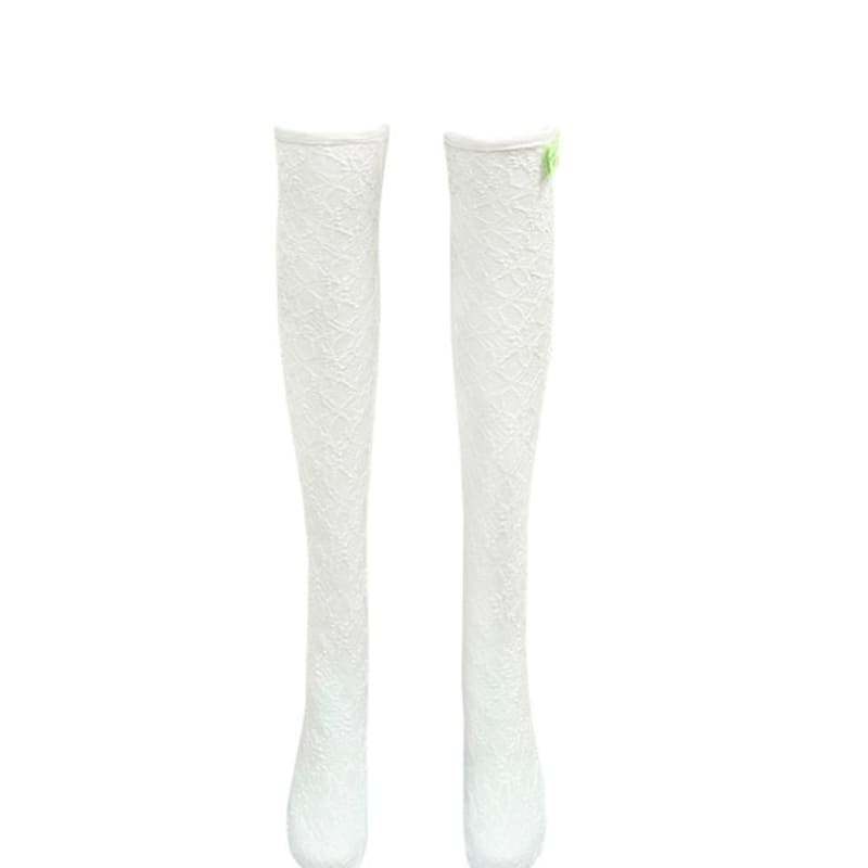 

Романтичные чулки до колена с тигровым кружевом и лентой (белый) Free