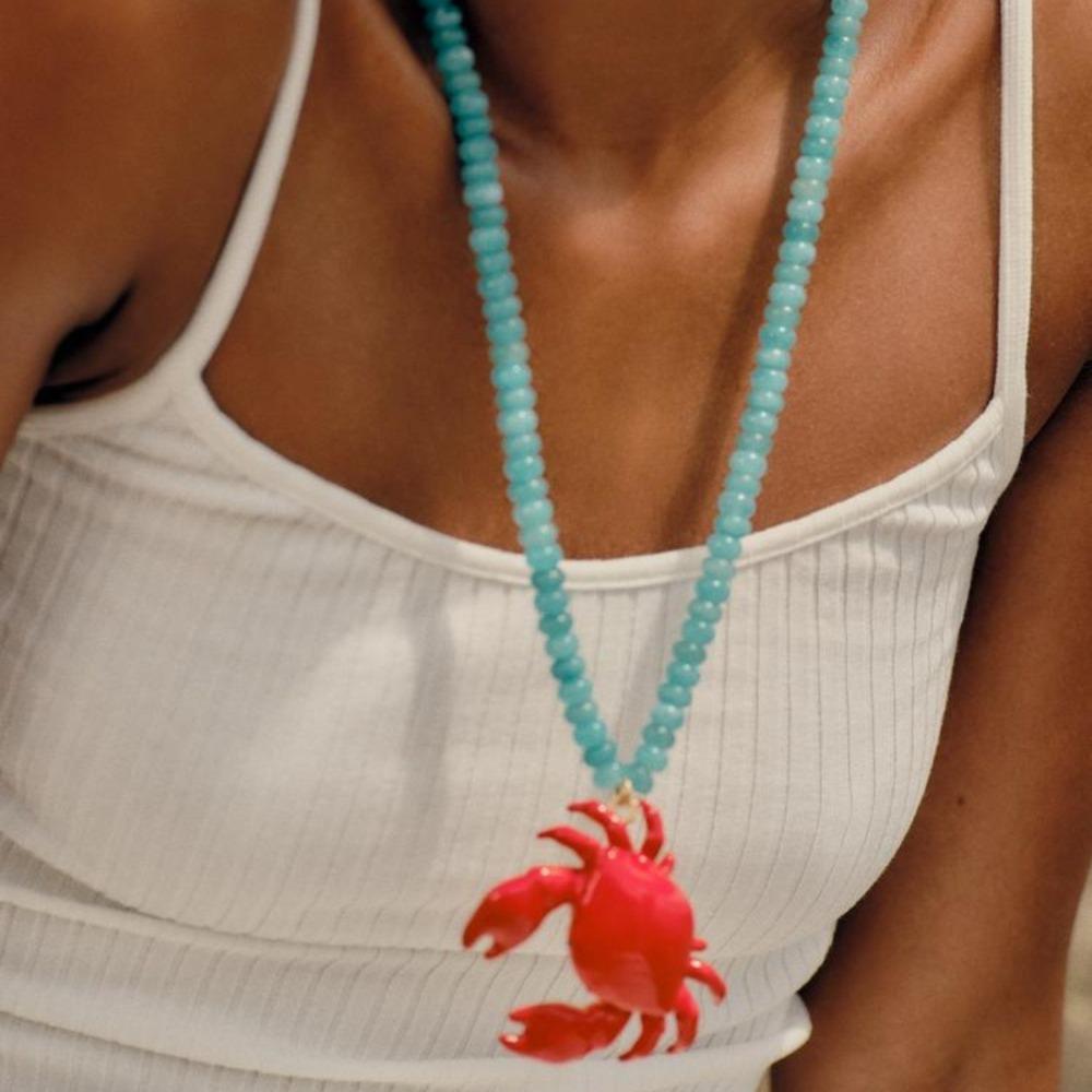 

Enamel Crab Crab Necklace Beaded Pendant Handmade Necklace New Beach Necklace Summer Accessory синій