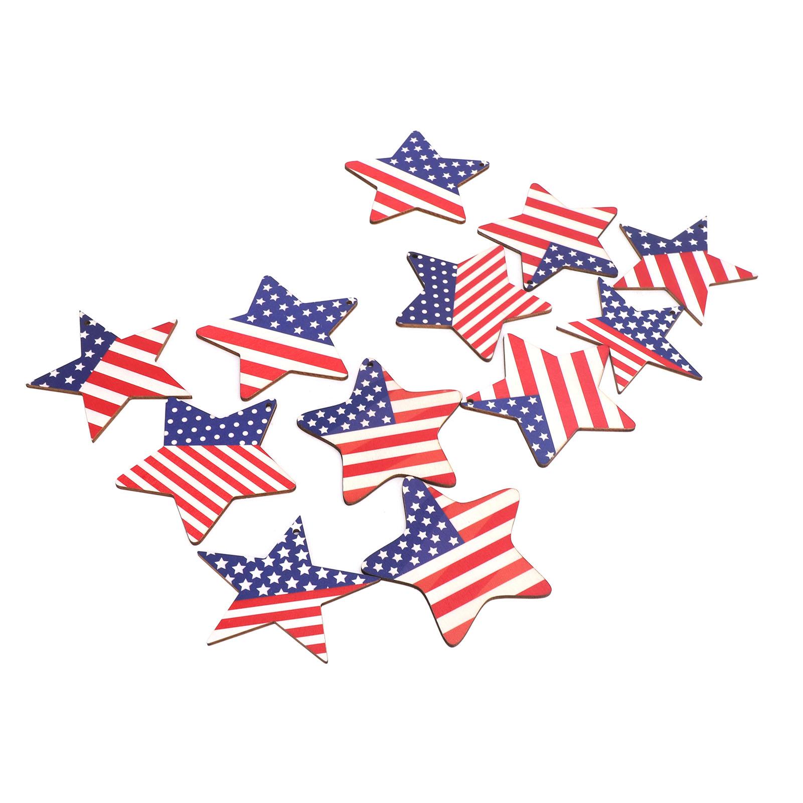

12 штук Деревянный декор в виде звезды Украшения для двери и стены Звезда Деревянная подвесная табличка для Дня независимости