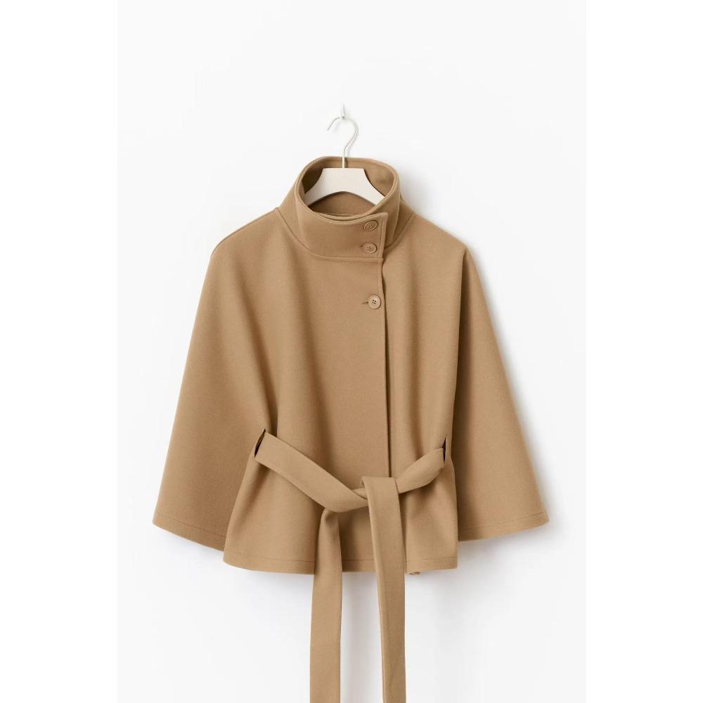 Women'S Fashion Loose Stand-Up Collar Bathrobe Jacket Belt Coat - Spot