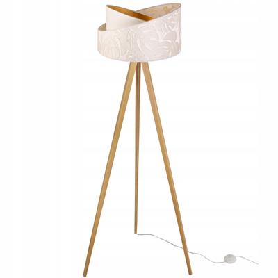 Floor Lamp Standing Tripod Wooden Lampshade Pattern