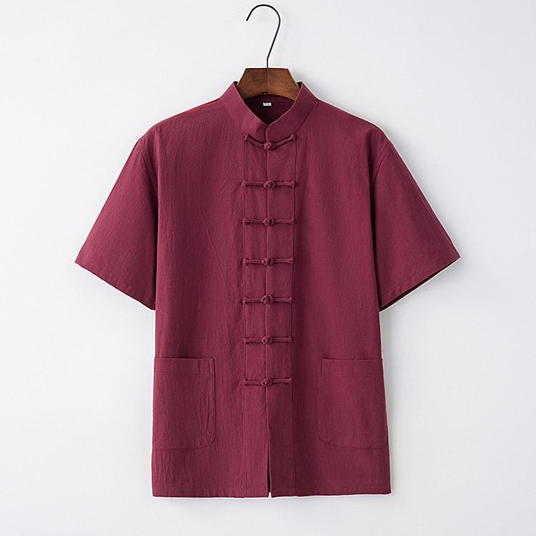 Men's Short-Sleeve Summer Chinese Tang Suit - Frog Button Style for Middle-Aged & Elderly