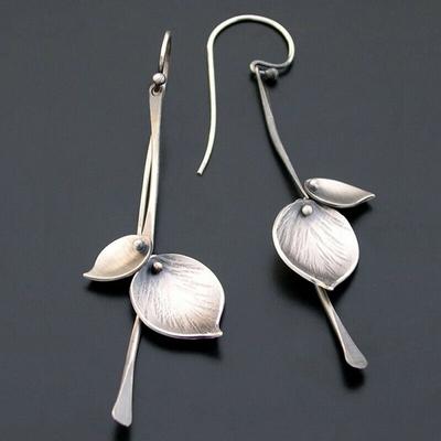 Leaf Drop Earrings Antique Silver Color Boho Style Women's Drop Earrings Jewelry