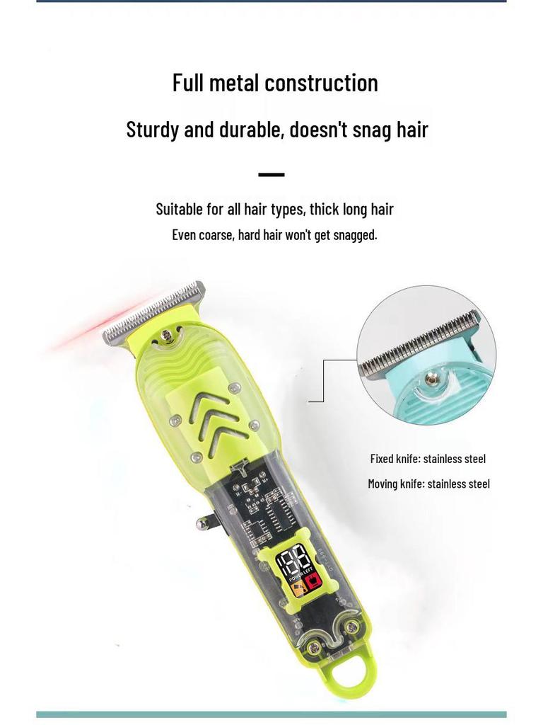 New Model USB Electric Hair Clipper with LCD Display - Professional Transparent Clipper for Barber Shops