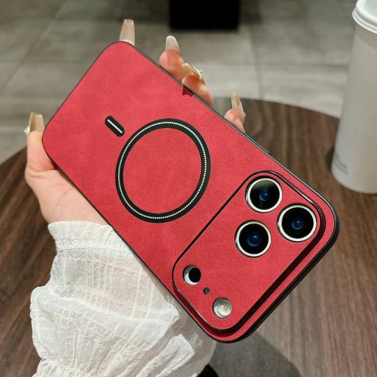 Lambskin Faux Leather Magnetic Case for iPhone 15 Pro Max, PU+TPU+PC Wear-resistant Shockproof Protective Cover