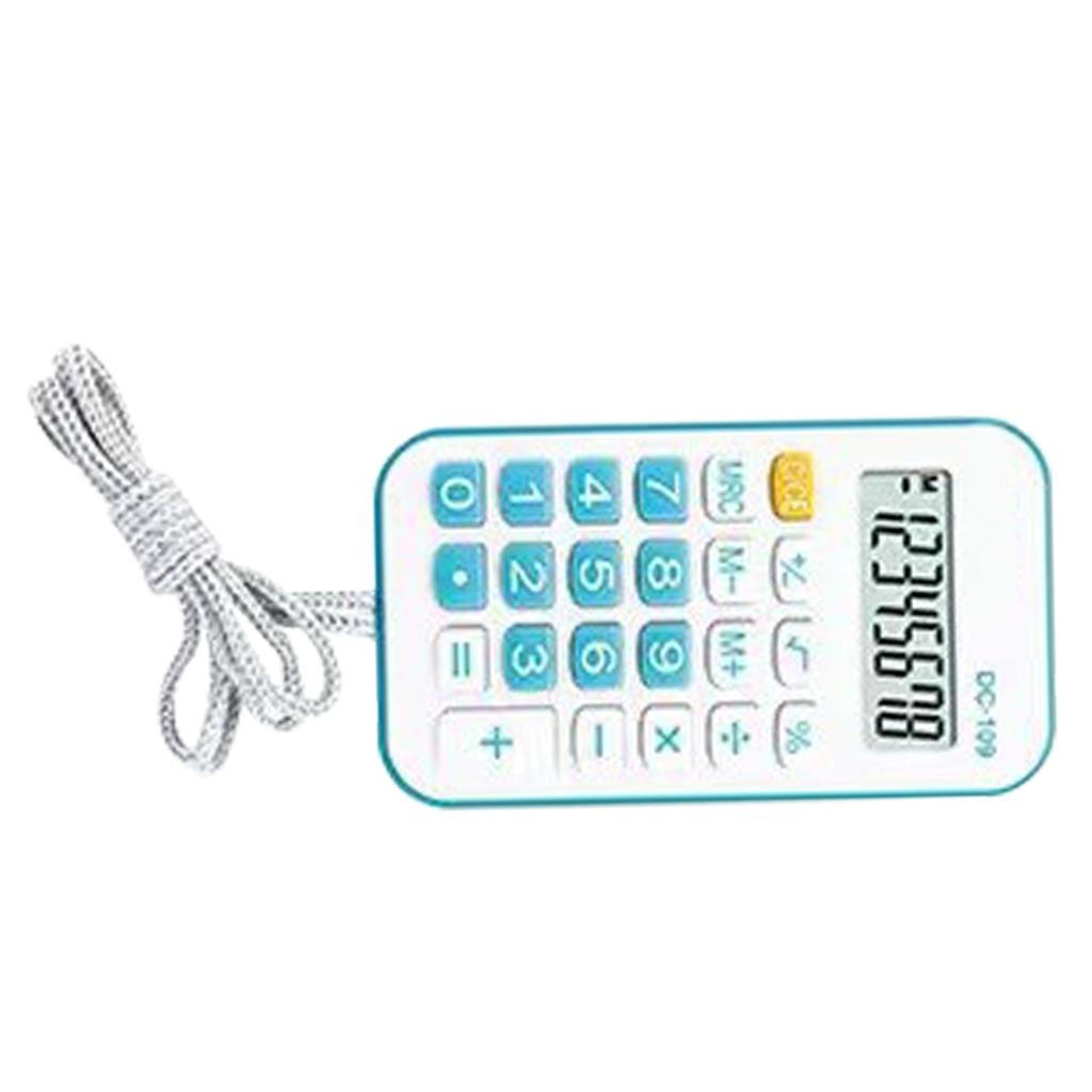 Pocket Calculator Mini Small Portable for Students School Office Supplies with Rope Blue