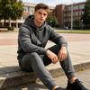 Pánský sportovní outfit Mikina Kalhoty Dvoudílná sada pro muže Sportovní mikina s kapucí Pohodlné sportovní oblečení & Tepláky se šňůrkou Podzim Zima Jednobarevné
