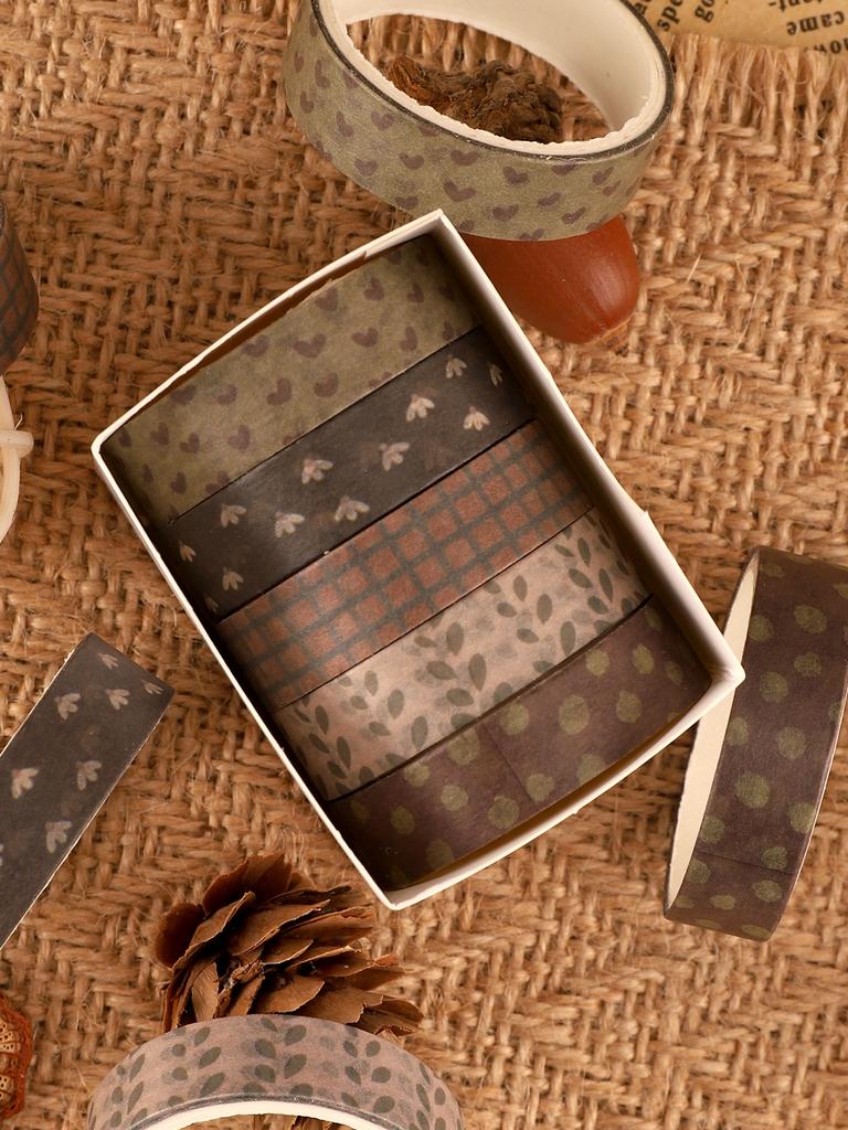 5rolls/Box Vintage Autumn Washi Tape Set Back To School Stationery Cute Washi Tape Scrapbooking Supplies Colored Masking Tape