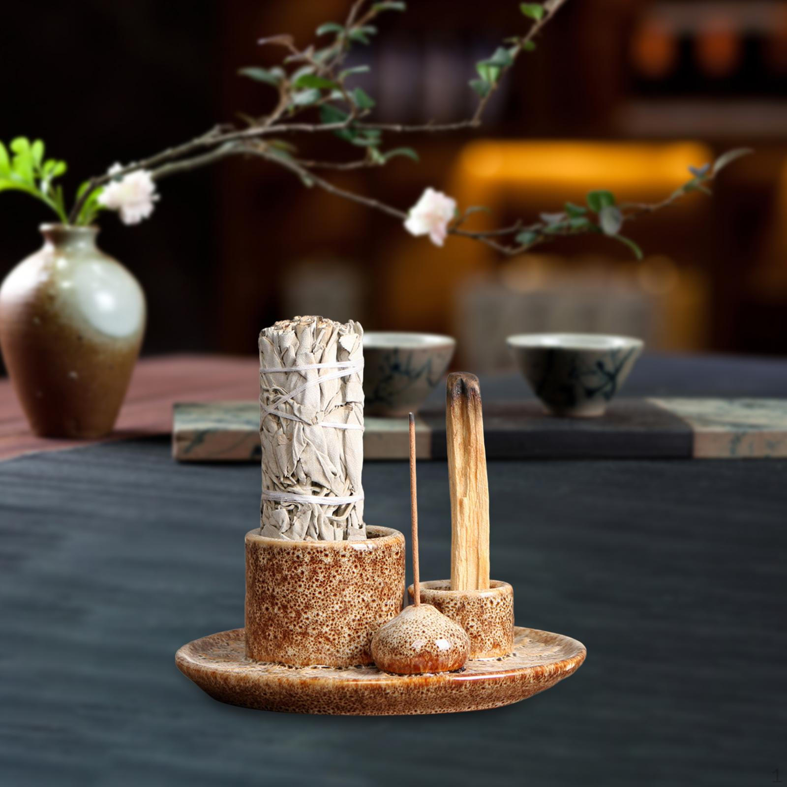 

4 в 1 курильница для благовоний Sage Palo Santo держатель подарочные настольные свечи керамическая курильница для спальни светло-желтого