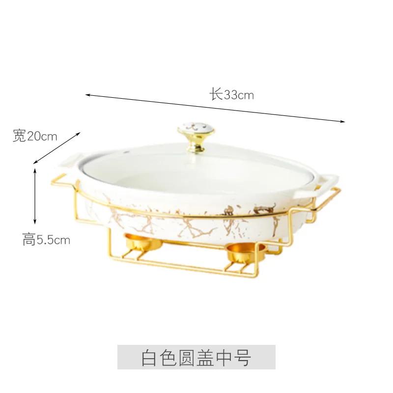 Nordic Style Oval Ceramic Soup Pot Household Hotel Tableware Casserole Holder Candle Heating Fish Plate Binaural Dry Pot