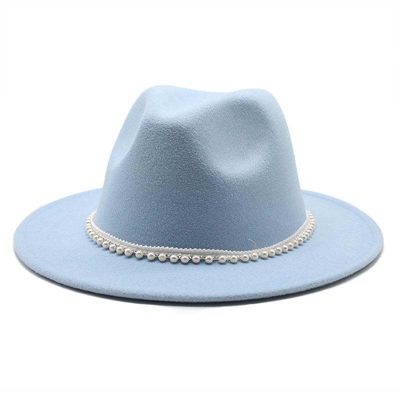 Autumn And Winter New Ribbon Hepburn Style Broad Brimmed Hat Fashion Flat Brim Top Hat Men And Women Woolen Fedora Hat