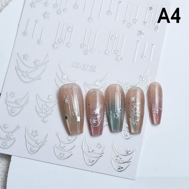 1 Sheet 3D Gold/ Silver Star Bronzing Nail Art Sticker Laser Star Styles Nail Decal Gold Silver Self-Adhesive Slider