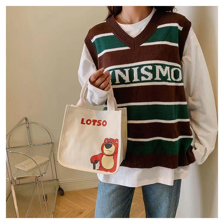 Women's Small Canvas Tote: Japanese & Korean Style Lunch & Handbag for Work or School