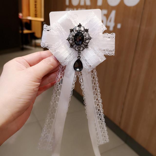 Neuankunft Schwarze Spitze Fliege Damen Anstecknadel Brosche Kristallines Gewebe Fliege Kragen Krawatte Lange Krawatte Luxuriöse Broschen Schmuck Zubehör Langer Schmuck
