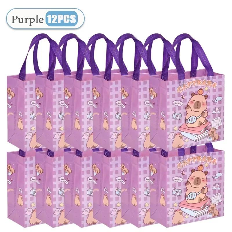 12-48PCS Cute Cartoon Capybara Tote Bag Non-Woven Fabrics Candy Gift Bag Portable Handbag Foldable Shopping Bag Party Supplies