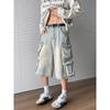 JYL Unisex Cargo Pants American Vintage Multi-Pocket Summer Casual Cropped Denim Pants