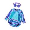 Tuta Fotografica per Compleanno Bambina Piccola: Completo Metallico Lucido a Maniche Lunghe con Bottoni a Pressione Facili e Set Fascia con Fiocco