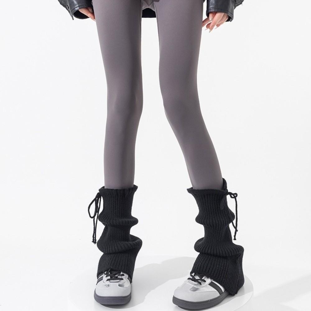 

Thickened Middle Tube Socks Gift New Solid Color Leg Warmers Knitted Bow Harajuku Mid Calf Sock One Size