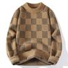 Checkered Sweater for Men's Autumn and Winter New Fashion Brand Jacquard Knitted Sweater with Half High Collar and Bottom Layer