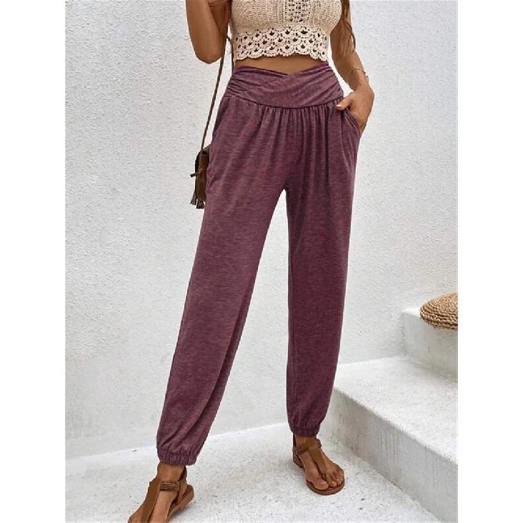

New 2026 women s home pants, stylish casual loose fit with pockets, high-waisted jogger pants for women XXL фіолетовий
