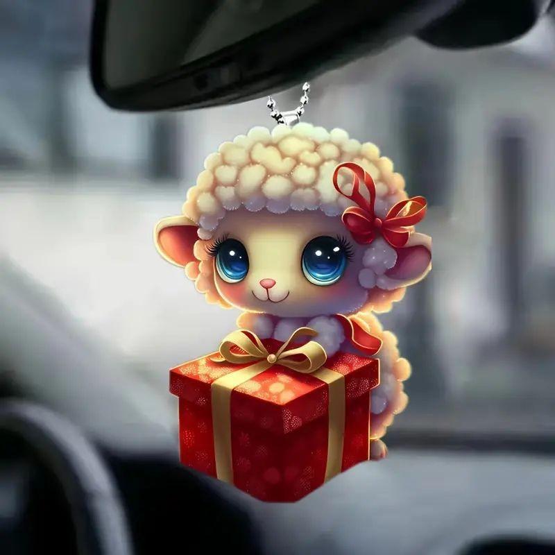 Charming Acrylic Christmas Sheep Pendant Ideal For Holiday Car Mirror Decoration