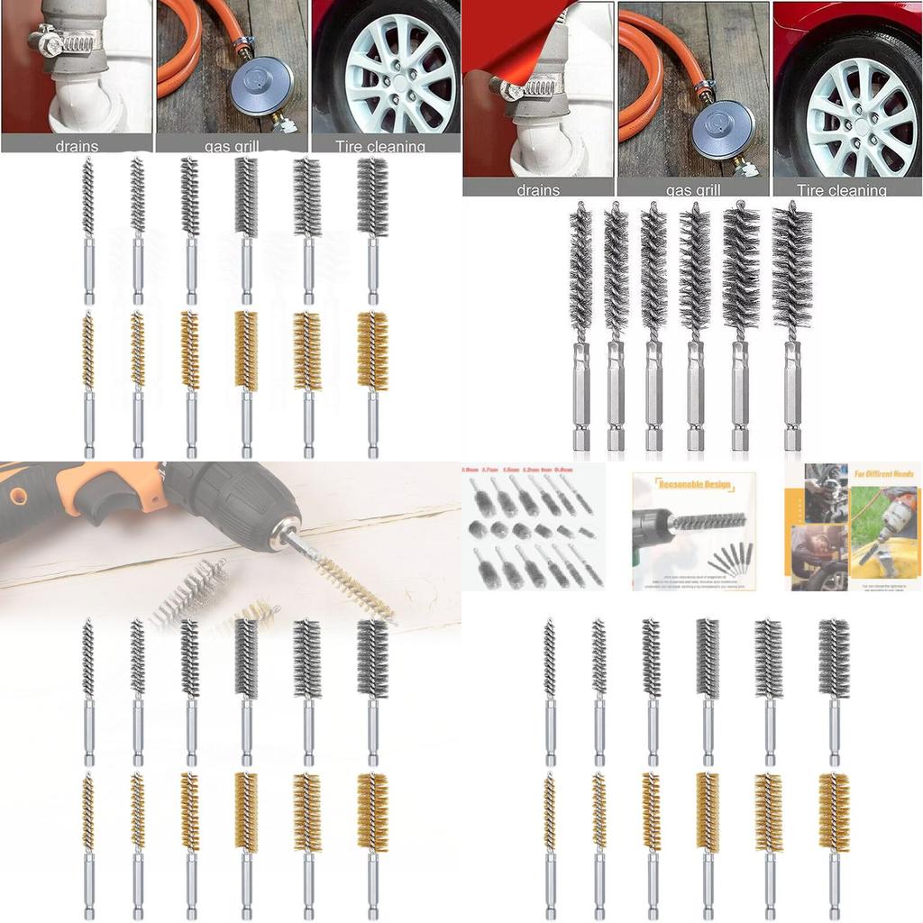 Durable 1/4 Inch Steel Wire Brush Set With 14 Assorted Sizes For Rust Removal And Deep Hole Cleaning