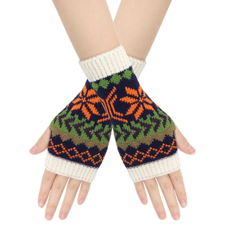 Women Jacquard Gloves Christmas Theme Fingerless Gloves Winter Autumn Handwear