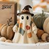 Nostalgic Fall Mantel Decor Lighted Vintage Patchwork Ghost LED Light Up Ghost with Pumpkin Lantern Spooky Classroom Halloween Desk Accessories Cute