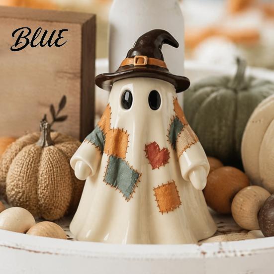 Nostalgic Fall Mantel Decor Lighted Vintage Patchwork Ghost LED Light Up Ghost with Pumpkin Lantern Spooky Classroom Halloween Desk Accessories Cute
