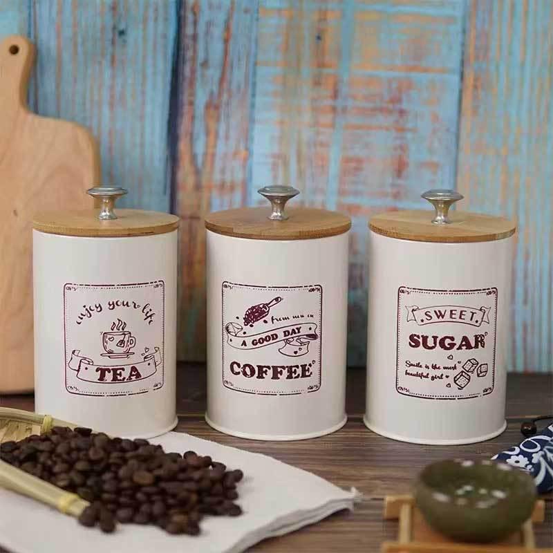 In-Stock Minimalist Metal Tea Caddy with Bamboo Lid for Snacks, Coffee, and Candy Storage
