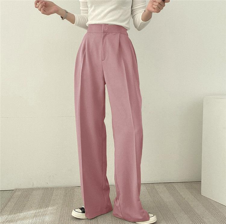 Office Lady British Retro Button Design Casual Pants For Women's Winter Straight Pants High Waist Women Pants