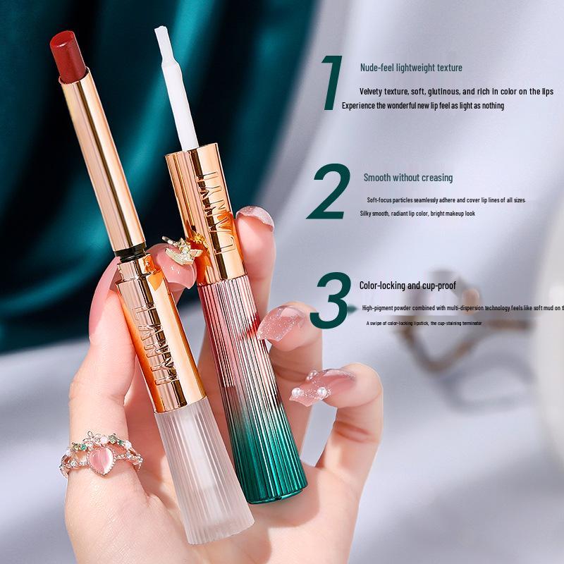 Lan Yi Waterproof Matte Lipstick - Non-Stick, Long-Lasting, Enhances Fairness for Yellow Skin, Star-Endorsed Brand.