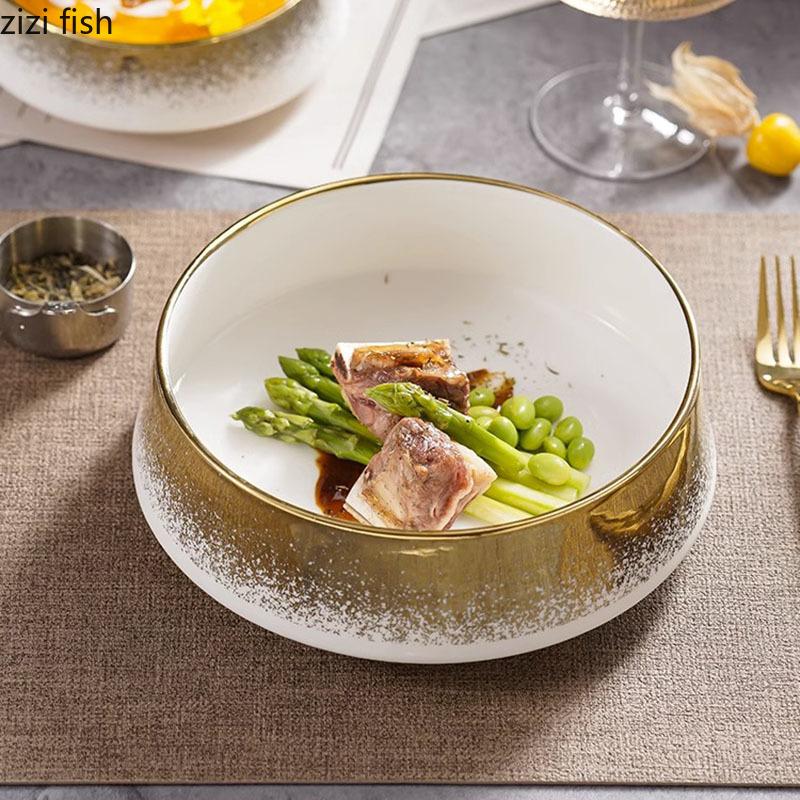 Creative Circular Ceramic Bowl Thick Soup Bowl Dessert Bowl Pasta Bowls Salad Bowls Fruit Bowls Restaurant Specialty Tableware