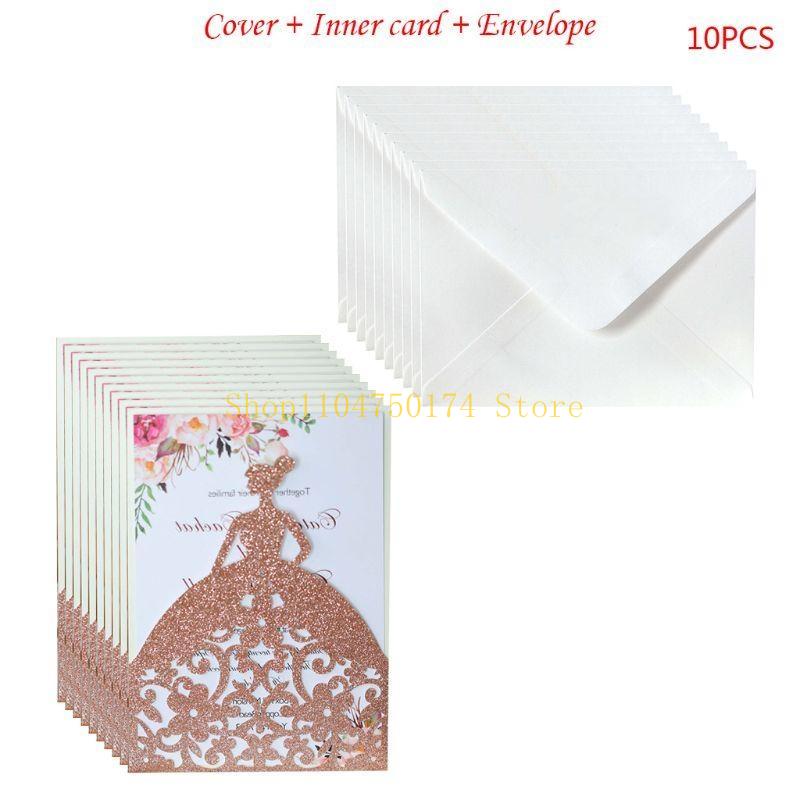 10pcs/set Pretty Girl Holiday Invitations Card Hollow Glitter Paper Envelopes Wedding Party Supplies Top Sale