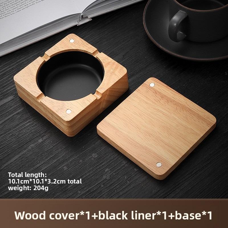 Solid Wood Ashtray with Lid - Large Creative Luxury Cigarette Tray Anti-Slip & Anti-Fly Ash for Home/Hotel