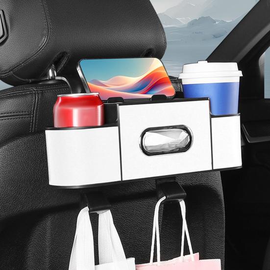 Car Backseat Organizer with Tissue Box Automotive Seat Headrest Multifunctional Universal Cup Holder Hanging Storage Box