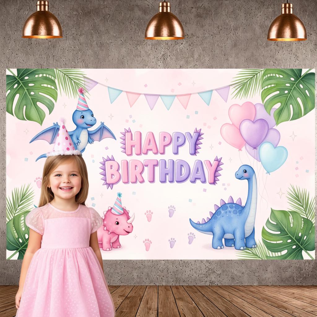 Birthday Party Banner Pink Pastel Celebration Banner Party Backdrop Palm Leaves Decor Kids Party Banner For Birthday