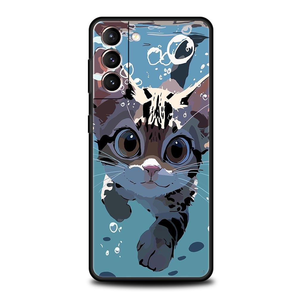 cartoon lovely cat Art fashion Phone Case For Samsung Galaxy S24 S23 S22 S20 Ultra S21 FE 5G S10 S9 Plus S10E S8 Silicone Cover