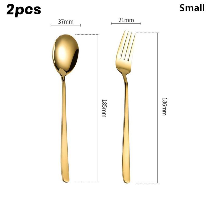 2Pcs Stainless Steel Golden Silver Fork Spoon Fork Spoon Heat-Insulated Long Handle Stirring Dessert Spoons Kitchen Gadgets