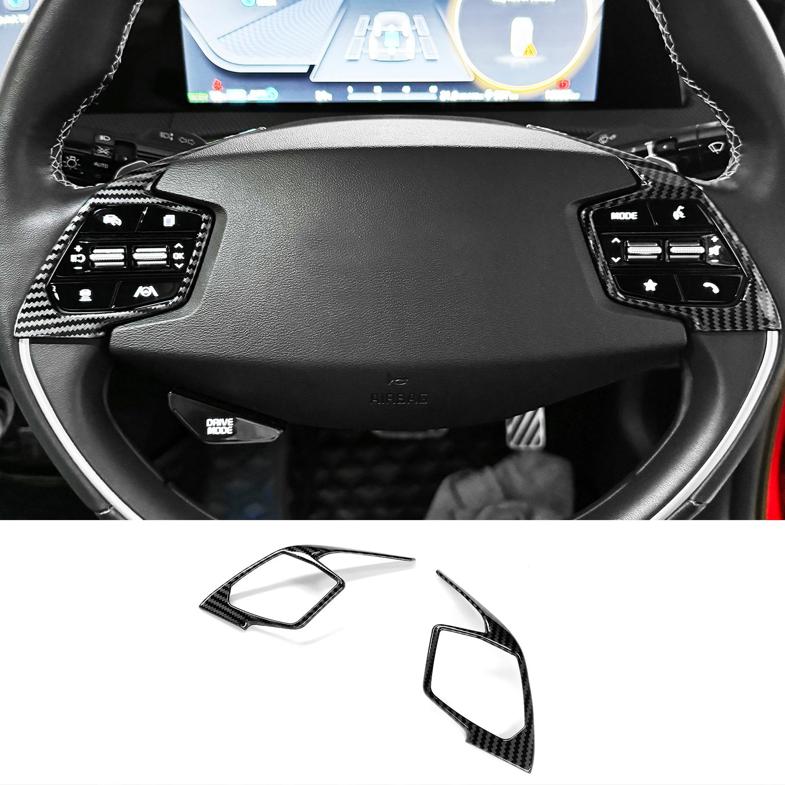 For Kia EV6 Niro SG2 2pcs Carbon Fiber Style Inner Steering Wheel Button Frame Trim Cover Car Styling ABS Plastic Decoration Carbon Fiber