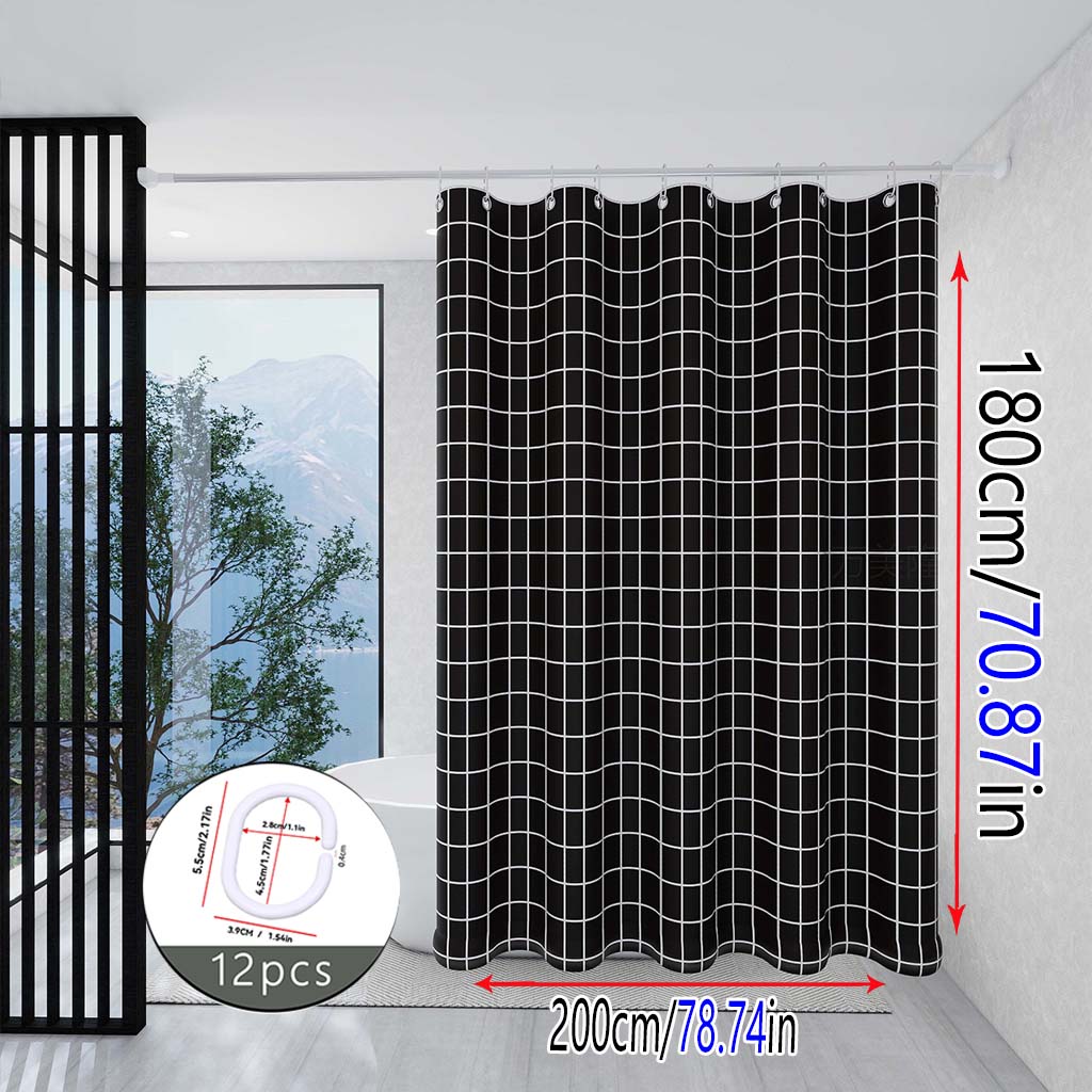 Modern Black And White Grid Shower Curtain Minimalist Bathroom Design Waterproof Bath Linen Geometric Pattern Decor