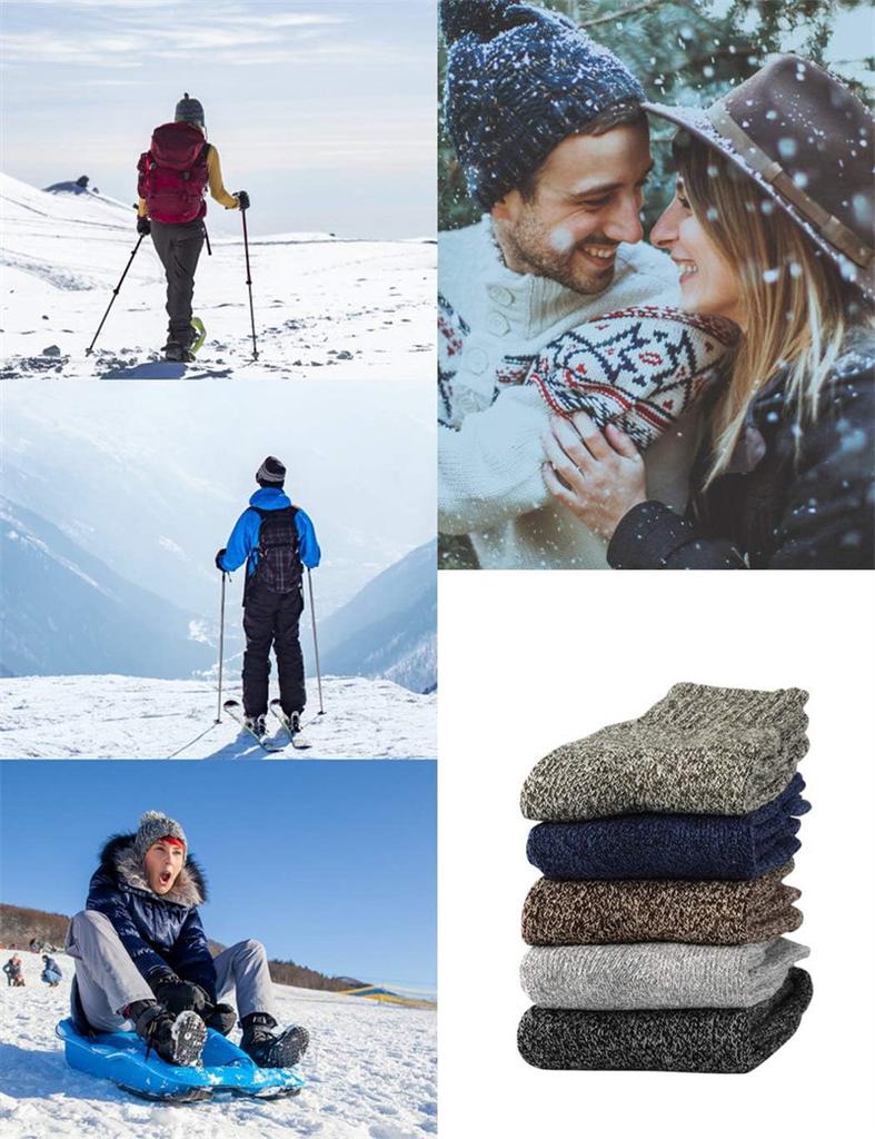 5 Pairs Wool Socks for Men Women Warm Winter Thermal Thick Socks Gifts Mom Dad GZW