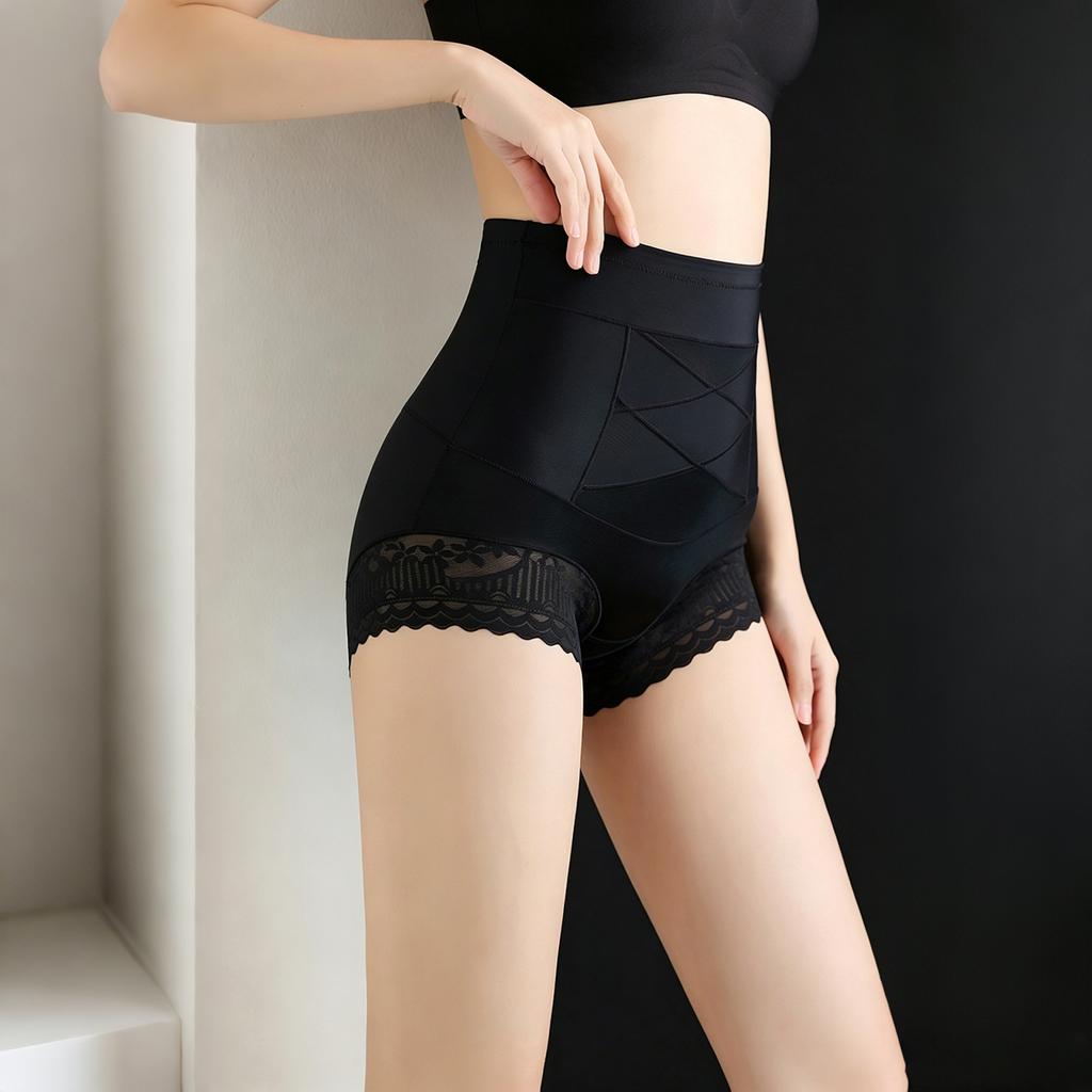 High Waist Shaping Panties for Women Compression Tummy Control Butt Lifting Seamless Body Shaper Underwear Slimming Briefs with Lace Trim