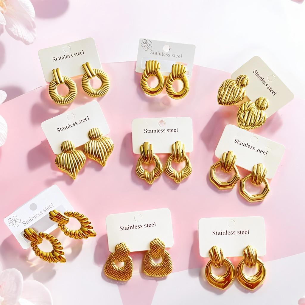 Trendy Personality  Irregular Geometric Heart Shaped Drop Stud Earrings 18 K Gold Plated Stainless Steel Earrings for Woman