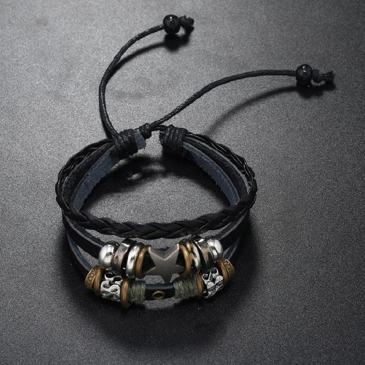 Multi Layer Leather Bracelet Star Beaded Bangle Fashion Woven Bracelet Jewelry