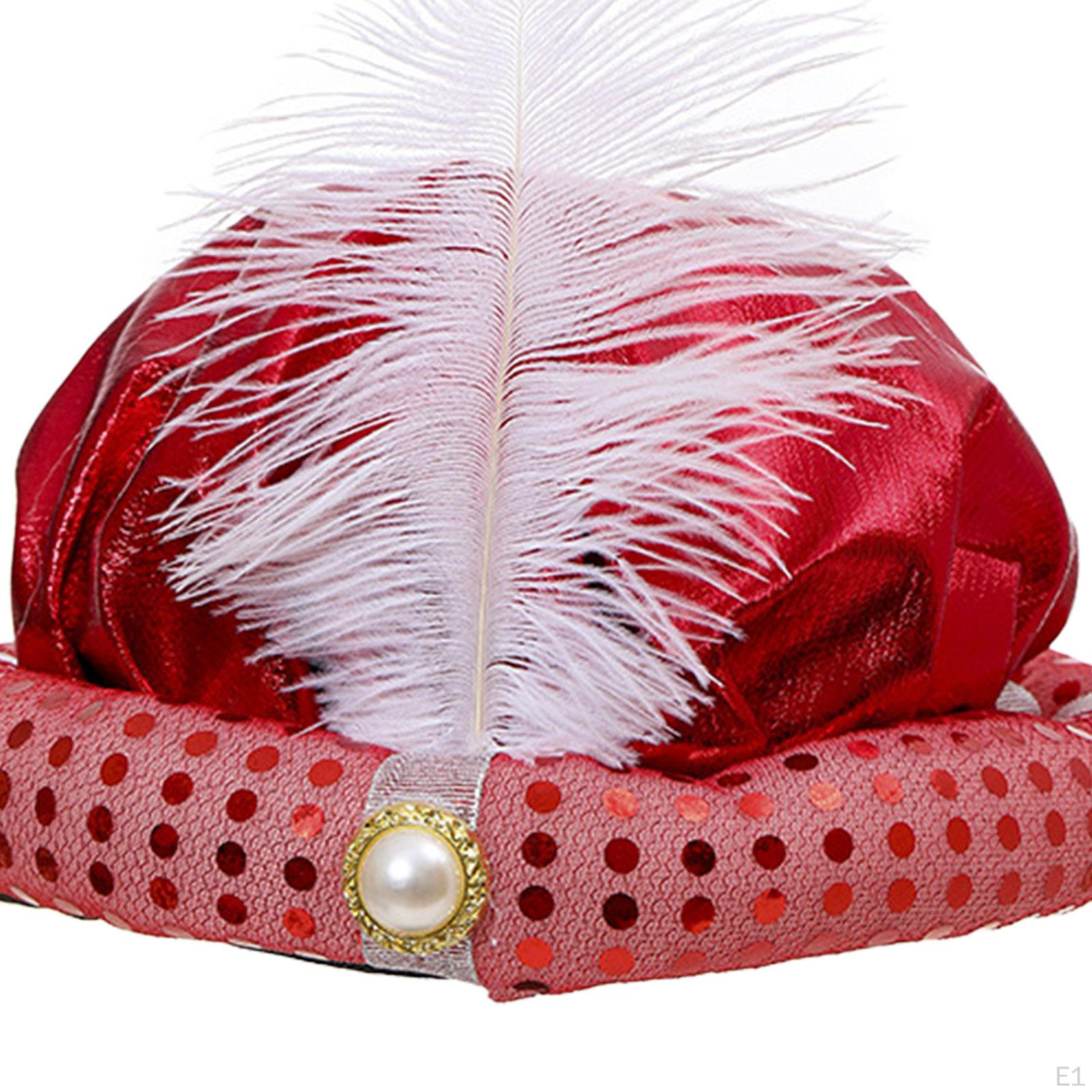 Sombrero De Príncipe Sultán Con Plumas Y Perlas | Turbante De Lentejuelas Para Hombre | Disfraz De Halloween, Fiestas Y Mascaradas