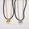 Heart Chain Pendant Necklace for Women Exquisite Black Leather String Collarbone Chains Punk Choker Retro Versatile Jewelry Gift
